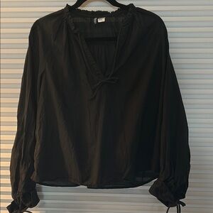 H&M Black Tie Front Long Sleeve Blouse